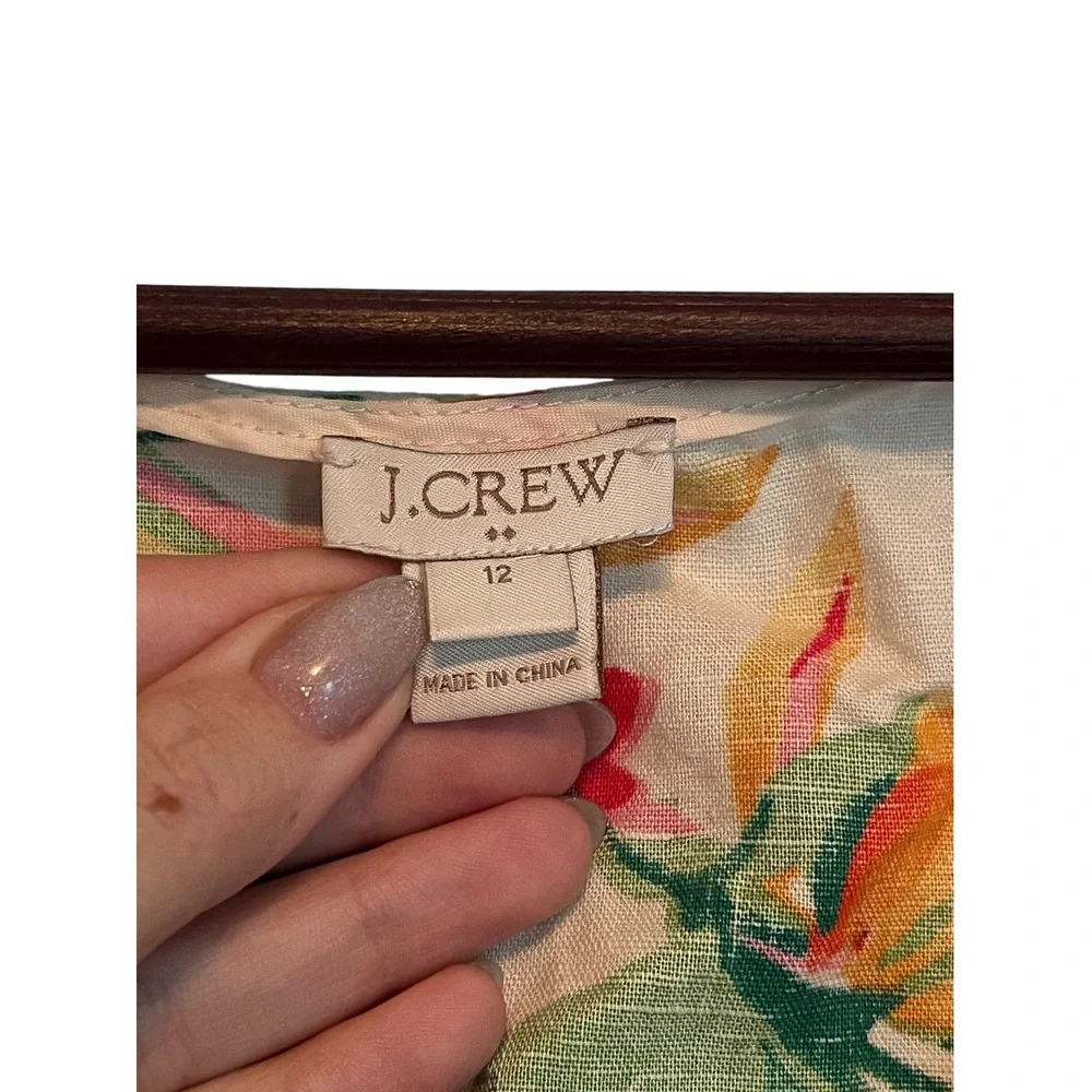 J.Crew Womens Floral Linen V-Neck Peplum Tank Top Pink Orange G5318 Size 12